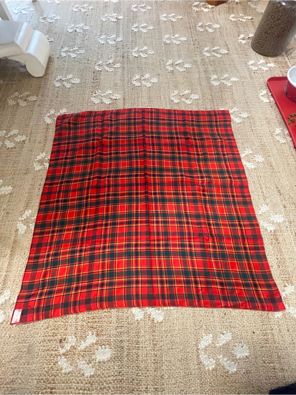 Vintage Red Green Tartan Plaid 100% Silk Square Scarf Made In Scotland